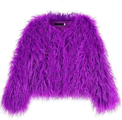 Women'S Shaggy Faux Fur Outwear Coat Jacket Long Sleeve Warm Winter