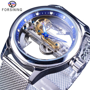Blue Ocean Mysterious Apple Mesh Band Double Side Transparent Creative Skeleton Watch Top Brand Luxury Automatic Clock